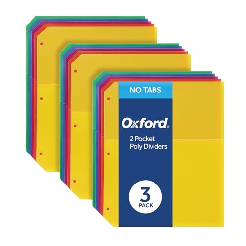 Oxford Poly-Binder-Trennblätter, Doppeltasche, 3-Loch-Organizer, helle Farben, 5 nicht haftende Organizer, 3 Stück Index-Trennblätter (59800) von Oxford