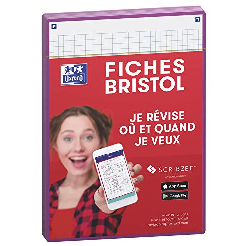 OXFORD Revision 2.0 Karteikarten, DIN A5 (14,8 x 21 cm), kleine Karos, Vorder- / Rückseite, violetter Rahmen, 50 Stück von Oxford