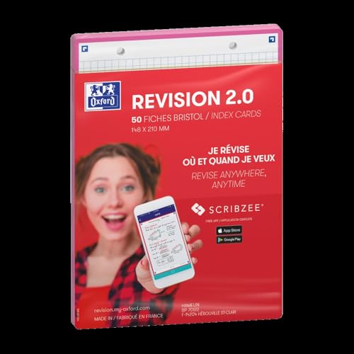 Oxford Revision 2.0 Karteikarten, DIN A5 (14,8 x 21 cm), kleine Karos, Vorder- / Rückseite, Fuchsia, 50 Stück von Oxford