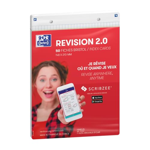 OXFORD Revision 2.0 Karteikarten, DIN A5 (14,8 x 21 cm), kleine Karos, Vorder- / Rückseite, weißer Rahmen, 50 Stück von Oxford