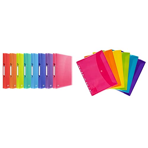 Oxford Ringbuch A4, Rückenbreite 2 cm, 2 Ringe, Kunststoff, 8 Farben, 10 Stück & Dokumenten-Mappen A4, Taschen mit Klett-Verschluss, zum Abheften, sortiert, 6er Pack Oxford Ringbuch A4, Rückenbreite 2 cm, 2 Ringe, Kunststoff, 8 Farben, 10 Stück & Dokumenten-Mappen A4, Taschen mit Klett-Verschluss, zum Abheften, sortiert, 6er Pack von Oxford