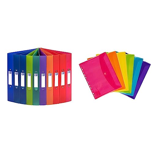 Oxford Ringbuch A4, Rückenbreite 4 cm, 2 Ringe, Kunststoff, 8 Farben, 10 Stück & Dokumenten-Mappen A4, Taschen mit Klett-Verschluss, zum Abheften, sortiert, Mehrfarbig, 6er Pack Oxford Ringbuch A4, Rückenbreite 4 cm, 2 Ringe, Kunststoff, 8 Farben, 10 Stück & Dokumenten-Mappen A4, Taschen mit Klett-Verschluss, zum Abheften, sortiert, Mehrfarbig, 6er Pack von Oxford