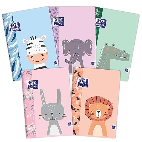 Oxford Schulheft A5 Kladde 16 linierte 5mm Blätter mit Seitenrand, Optik Paper 90 g, weicher laminierter Umschlag, Notizheft Set für Büro & Schule, 10 Stück-Packung, Farbenmix von Oxford