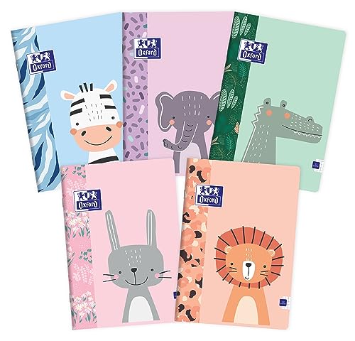 Oxford Schulheft A5 Kladde 32 karierte Blätter mit Seitenrand, Optik Paper 90 g, weicher laminierter Umschlag, Notizblock Set für Büro & Schule, 10 Stück-Packung, Farbenmix von Oxford