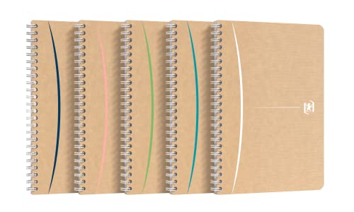 Oxford Spiral-Notizbuch A5, kariert, gut für die Umwelt, 90 Blatt, 5 Stück von Oxford