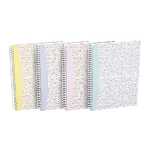 Oxford Spiral Notizbuch B5 Floral liniert, 120 Seiten, Softcover, 4 Designs, 5 Stück von Oxford