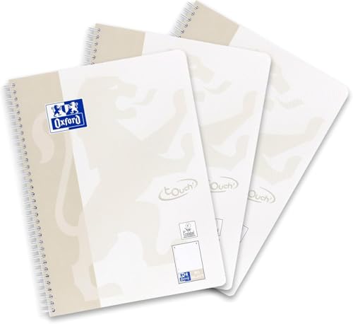 Oxford TOUCH A4+ Collegeblock, 80 Blatt, OPTIK PAPER+®, Doppelspirale, Mikroperforation, scribzee kompatibel (lichtgrau | punktkariert) von Oxford