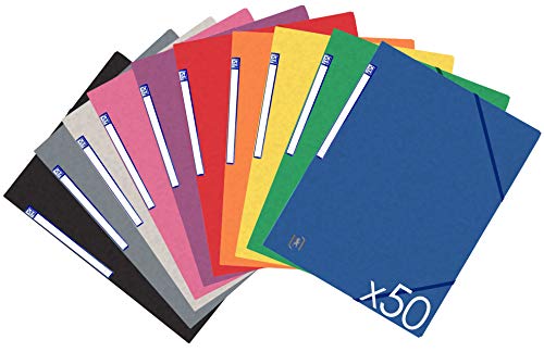 Oxford TopFile+ Dokumentenmappe, 3 Klappen, A4, Gummibandverschluss, 10 verschiedene Farben, 50 Stück von Oxford