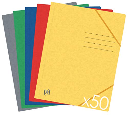 Oxford TopFile+ Mappen aus Karton, 3 Klappen, Format A4, Gummiverschluss, 5 verschiedene Farben, 50 Stück von Oxford