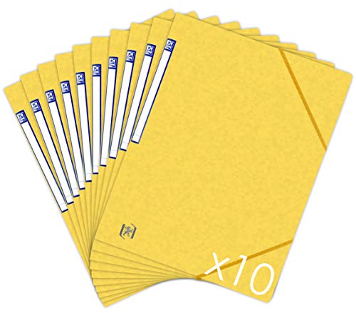 Oxford TopFile+ Sammelmappen, Karton, ohne Klappen, mit Gummizug, Format A4, Gelb, 10 Stück von Oxford