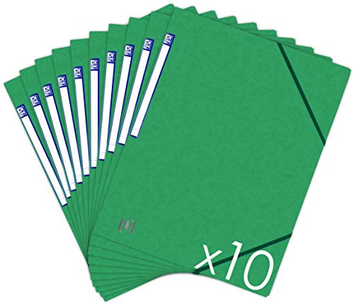 Oxford TopFile+ Sammelmappen, Karton, ohne Klappen, mit Gummizug, Format A4, Grün, 10 Stück von Oxford