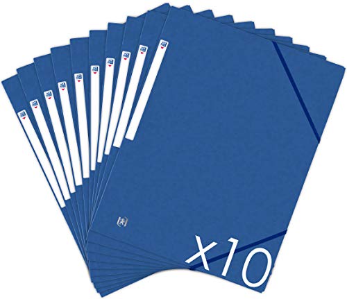 Oxford Topfile+ Dokumentenmappe, 3 Klappen, DIN A4, mit Gummibandverschluss, Blau, 10 Stück von Oxford