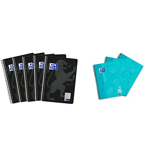 Oxford Touch Collegeblock B5, kariert, 80 Blatt, schwarz, 5er Pack & Collegeblock A4, Touch, liniert, 80 Blatt, gelocht, türkis, 3 Stück Oxford Touch Collegeblock B5, kariert, 80 Blatt, schwarz, 5er Pack & Collegeblock A4, Touch, liniert, 80 Blatt, gelocht, türkis, 3 Stück von Oxford
