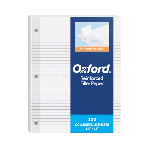 Oxford Verstärktes Füllpapier, 21,6 x 27,9 cm, College-Lineal, 3-fach gelocht, liniert, lose Blätter, Papier für Ringbücher, 100 Blatt, Weiß (1002097) von Oxford