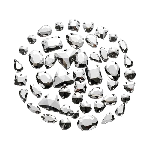 Kristallsteine zum Aufnähen, flache Rückseite, Glasstein mit Loch für Handwerk, Schmuck, Kleidung, Nähzubehör, Kristallglas mit Metallsockel, Blumenform, Krallen, flache Rückseite, 50 Stück von Oxtxuzdm
