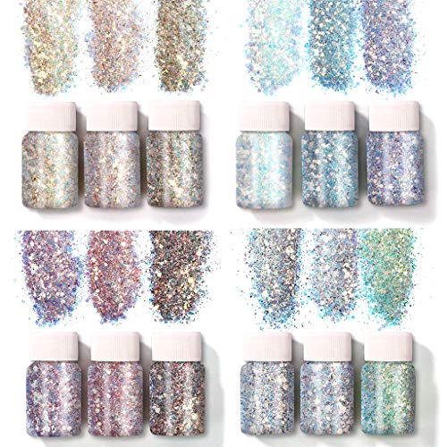 12 Farben Holographische Klobige Glitzer Pailletten Für Gesicht Body Eye Haarnageldekor Uv Harz von Oxxggkao