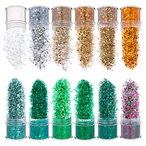 12 Farben Holographische Klobige Glitzer Pailletten Für Gesicht Body Eye Hair Nail Delin Art Supplies von Oxxggkao