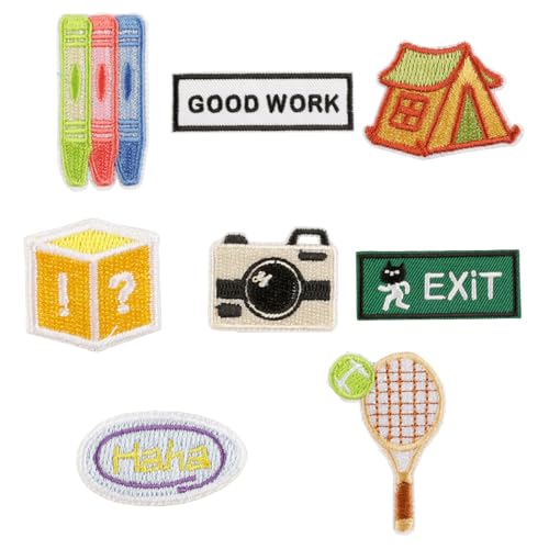 8 PCs Nähen Auf/Eisen Auf Patches Kamera Gestickte Patches Tennisschläger Nähflecken Applikationen Für Rucksäcke Dekorationen 8 PCs Nähen Auf/Eisen Auf Patches Kamera Gestickte Patches Tennisschläger Nähflecken Applikationen Für Rucksäcke Dekorationen von Oxxggkao
