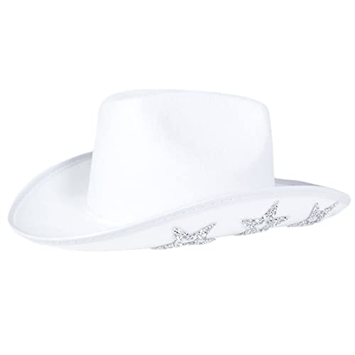 Cowgirl-Hut, glitzernder Kuh-Mädchen-Hut mit funkelnden Pailletten, Sternen, Dekorationen, Erwachsenengröße, Cowboy für Party, weißer Cowboy mit Pailletten, Sternen, Cowgirl für Damen, Erwachsene von Oxxggkao