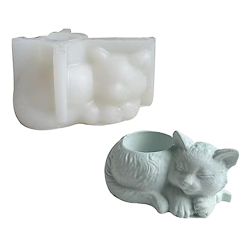 Katze Formbeton Silikon Topfform Sukkulenten Blumeneifen Tonzement Gipsform Form Hausgarten Blütenblüten Formblumentopf Harzform Form von Oxxggkao