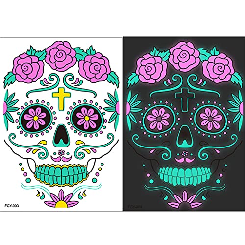 Modische Noctilucent Design Schädelaufkleber Make Up Gesichter Tatto Glänzend Mehrfarbiges Werkzeug Für Halloween Zeremonie Halloween Wasserdichte Gesichtsaufkleber Für Kinder Frauen Frauen Party von Oxxggkao