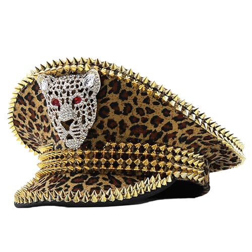 Oxxggkao Erwachsenenhut mit Leopardenmuster, Captain Sergeants, luxuriöse Musik, Festivals, Festivals, Geburtstagspartys, Nieten für Frauen, Strass, bunte Hüte von Oxxggkao