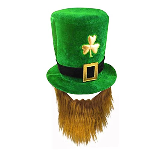 Oxxggkao Grüner Karnevals-Hut mit gelbem Bart-Dekor, Nationalfeiertags-Dekoration, Erwachsene, Teenager, Karneval, Partyhut, Kampfhüte für Männer, Teenager, Männer, Nationalfeiertag von Oxxggkao