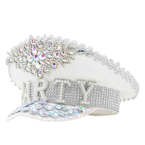 Oxxggkao Marineblauer Strass-Hut für Damen, Hochzeit, Braut, glitzernder Sergeant, Neuheit, Geburtstagsparty, Kapitän für Nachtclub, Kapitän, Dekorationen, Zubehör von Oxxggkao