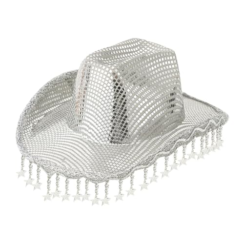 Oxxggkao Reflektierender Stern, Panamahut, Braut, Panama, für Junggesellinnenabschied, Kopfbedeckung für Club, Bühne, Live-Shows, verspiegelter Hut, Cowboyhut, Cowgirl-Disco von Oxxggkao