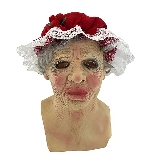 Oxxggkao SantaClaus Latex Full Face Weihnachtskostüm mit roter Nikolausmütze und Bart für und Silvester Partyhut Vollgesicht Halloween Party Latex von Oxxggkao