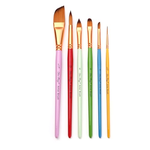 Set Von 6 Pinsel Runde Spitze/flach/schräg Für Gouache Aquarellöl Acrylmalerei Miniaturen Kunst Kinder Klassenzimmer Runde Trockene Erwachsene Weit von Oxxggkao