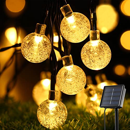 OxyLED Solar Lichterkette Aussen, 6.5M 30LED Lichterkette Solar Außen Wetterfest Wasserdicht IP65 8 Modi Kristall Kugeln Solar Lichterkette Außen für Garten, Terrasse, Balkon, Partys, Warmweiß von OxyLED