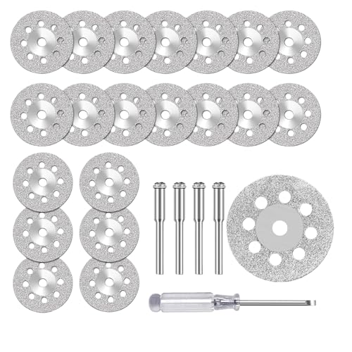 25 Stück Diamant Trennscheiben,Mini Gelochte Trennscheiben,22 mm Trennscheiben Set,Mini Diamantscheibe mit 4 Stück 3 mm Dorn und Kleiner Schraubendreher Geeignet für Holz,Fliese,Glas,Stein 25 Stück Diamant Trennscheiben,Mini Gelochte Trennscheiben,22 mm Trennscheiben Set,Mini Diamantscheibe mit 4 Stück 3 mm Dorn und Kleiner Schraubendreher Geeignet für Holz,Fliese,Glas,Stein von Oykrueats