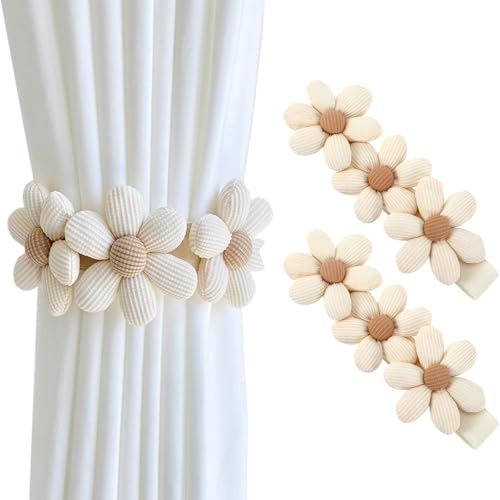 Oykrueats 2 Stück Vorhang Halter,Blumen Gardinen Band zum Binden,Raffhalter für Vorhänge Elastizität Einstellbar,Gardinenhalter mit Blumendesign für Vorhänge,Duschvorhänge,Tüllvorhänge (Beige) von Oykrueats