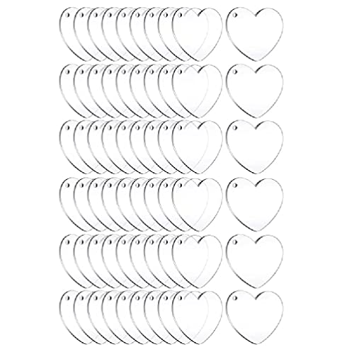 Acryl-Herzen, 30/60 Stück, transparent, Herzform, Acryl, Schlüsselring, mit Loch, für Geburtstagspartys, Bastelarbeiten, Acryl-Herzanhänger von Oyrcvweuy