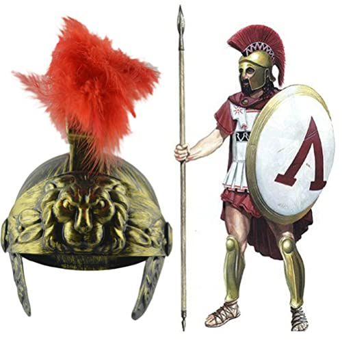 Oytrui Roman Helm, Gladiator Kostümzubehör mit Faltbarem Sonnenvisor und Red Com Com Com, für Männer Frauen Themenparty Karneval von Oytrui