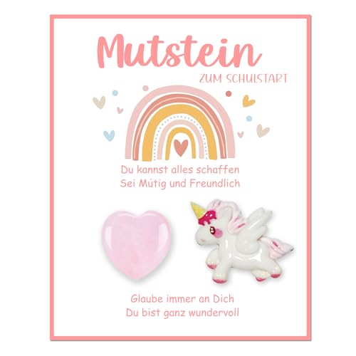 Mutstein für Kinder Einschulung, Glücksbringer Schulanfang Mädchen, Schultüte Füllung, Schulkind 2025 Geschenk, Geschenke zur Einschulung mit Mutstein Dino Glücksbringer Grußkarte und Organzasäckchen von Ozagkad