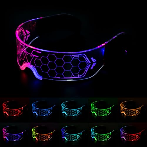 Oziral Cyberpunk LED Brille für party, LED Leuchtende Brille, Festliche Coole Neon Brille, Schnelle Brille Rave, 7-Farben 4 Modi LED partybrille für Party Halloween Karneval Bar Musikfestival von Oziral