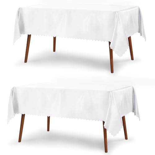 P Pothuiny Satin-Tischdecke, rechteckig, 152,4 x 305,8 cm, heller, glatter Stoff, Dekoration für Hochzeit, Bankett, Party, Esszimmer, Weiß, 2 Stück von P Pothuiny