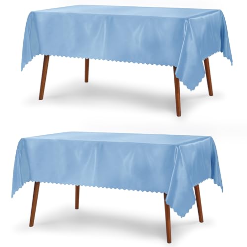 P Pothuiny Satin-Tischdecke, rechteckig, hellblau, 152,4 x 305,5 cm, hellblau, 2 Stück, hellblau, Dekoration für Hochzeit, Bankett, Party, Essen von P Pothuiny