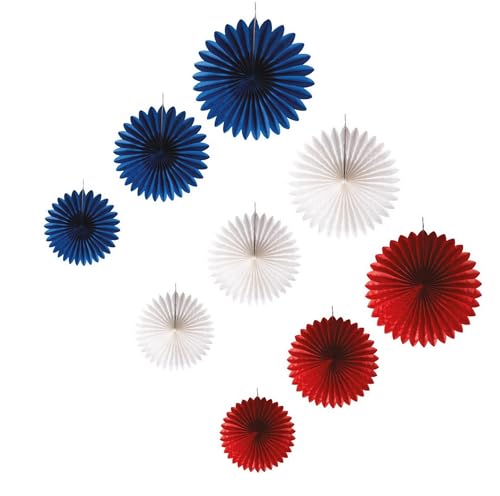 P'TIT CLOWN - 23307 - Rosette zum Aufhängen - Blau Weiß Rot - 9 Stück - 3 verschiedene Größen - Ideal für Nationalfeierdekorationen, Sportveranstaltungen - Papier von P'tit Clown