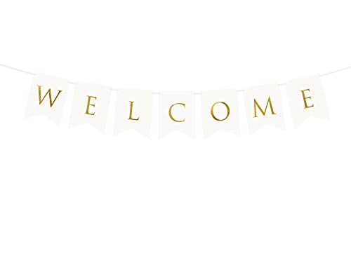 Herzlich Willkommen Girlande 15x95cm Papier Banner Welcome Geburt Baby Party Schule Kinder Deko weiß P&D Flaggengirlande Girlande Welcome weiß Gold, ca. 0,95 Meter Herzlich Willkommen Girlande 15x95cm Papier Banner Welcome Geburt Baby Party Schule Kinder Deko weiß P&D Flaggengirlande Girlande Welcome weiß Gold, ca. 0,95 Meter von PartyDeco