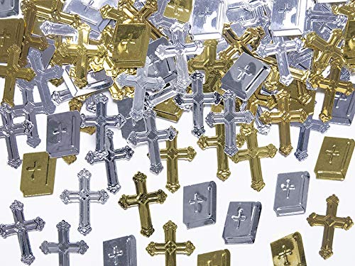 P&D Folienkonfetti Konfetti Streudeko Kommunion Taufe - Kreuze, Bibel - Farbe: Silber/Gold, 15gr. von P&D