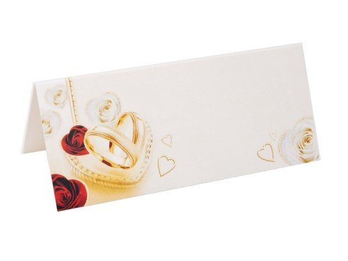P&D Platzkarten Tischkarten Namenskarten 25 Stück weiß rot- Herzen Ringe Rosen Platzhalter Hochzeit von PartyDeco