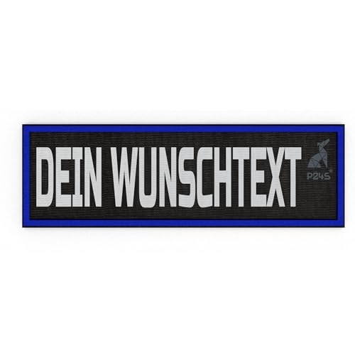 P24S personalisiertes Klett-Patch mit Wunschtext und Wunschfarbe – für Kleidung, Rucksäcke, Hundegeschirr, Outdoor-aktivitäten – bestickter Rand (Blau, 110x30 mm) von P24S