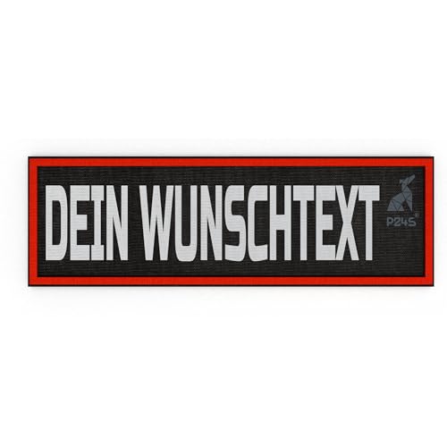 P24S personalisiertes Klett-Patch mit Wunschtext und Wunschfarbe – für Kleidung, Rucksäcke, Hundegeschirr, Outdoor-aktivitäten – bestickter Rand (Rot, 110x30 mm) von P24S