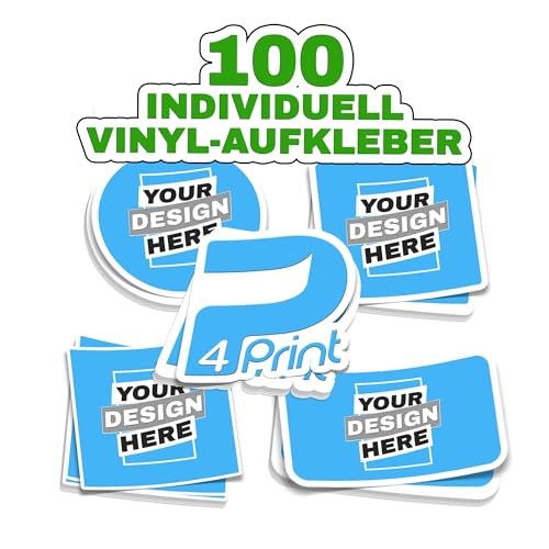 100 Personalisierte Aufkleber Selbst gestalten - Logo, Bild, Fotos - Wasserfest und spülmachinenfest - Personalisierte Etiketten 3cm -15cm - Personalisierte Sticker von P4Print