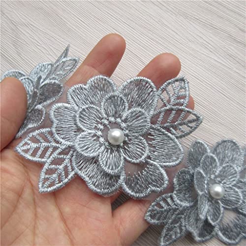 Perlenblume bestickte Spitzenkante Band Stoff Patchwork Hochzeitskleid DIY Nähzubehör Handwerk (Farbe: Grau, Größe: Einheitsgröße) (Grau, Einheitsgröße) von P9IDEDFH