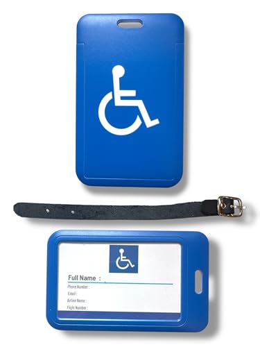 Gepäckanhänger für Behinderte, mit Lederband und 3 Ersatzeinsätzen, Blau (1) von PAC Supplies Global