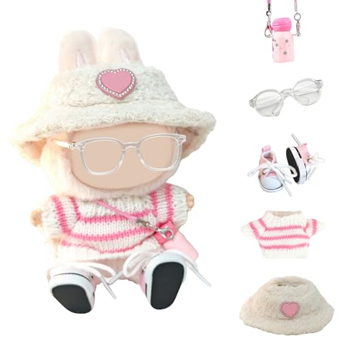 Puppenkleidungs-Set (Puppe nicht im Lieferumfang enthalten), 5-teiliges Premium-Plüsch-Outfit, Hut, Flasche, Pullover, Schuhe und Brille, modische Kollektion von Puppenkleidung von PACIOCEAN